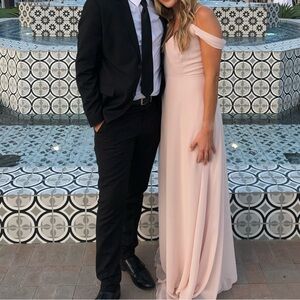 After Six Bridesmaid Dress Pink Off Shoulder Spaghetti Strap